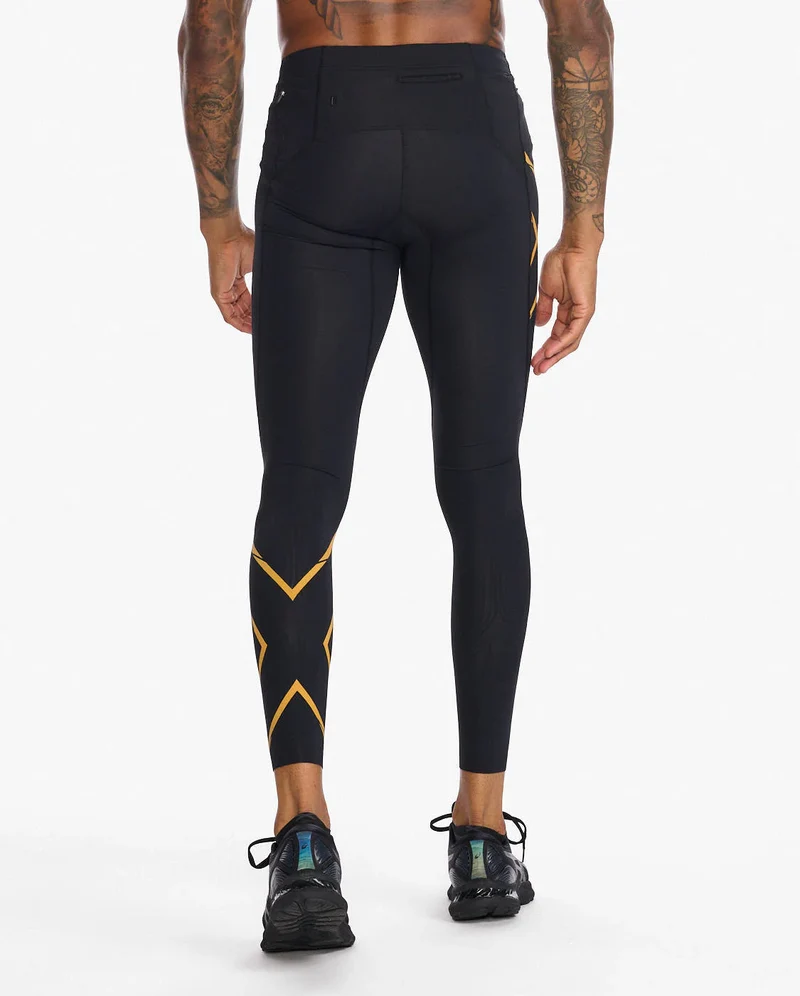 2XU Light Speed MCS Run Compression Tights, Herren, Laufhose, Black/Turmeric Reflective
