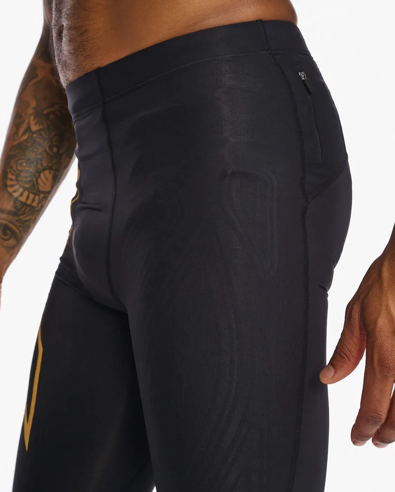2XU Light Speed MCS Run Compression Tights, Herren, Laufhose, Black/Turmeric Reflective