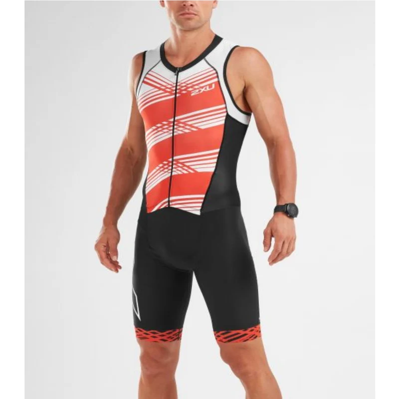2XU Compression Full Zip TriSuit, Herren, schwarz/weiß/rot