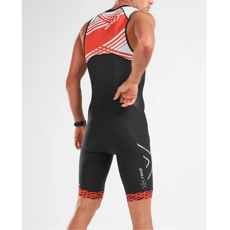 2XU Compression Full Zip TriSuit, Herren, schwarz/weiß/rot