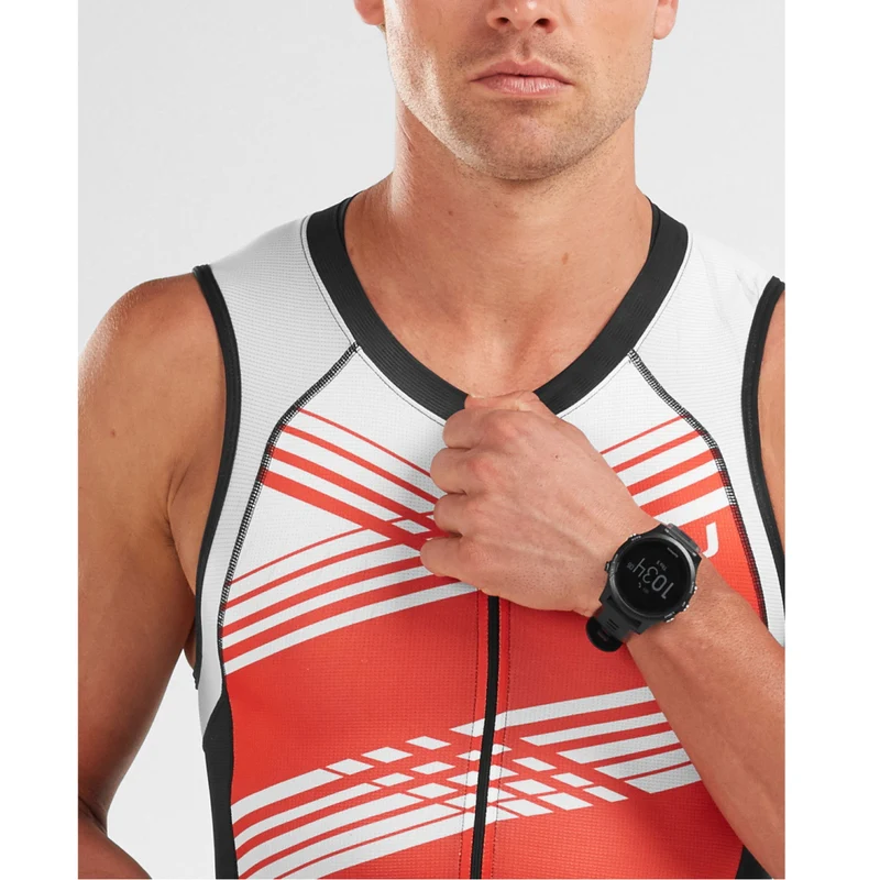 2XU Compression Full Zip TriSuit, Herren, schwarz/weiß/rot