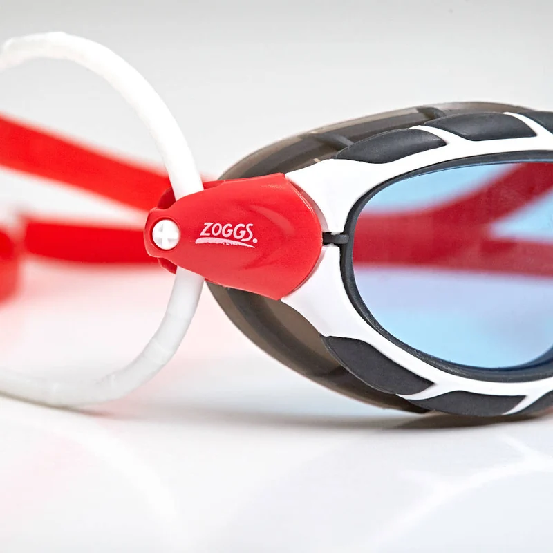 Zoggs Predator, Schwimmbrille, white/red/tint, blaue Gläser, rot/weiß