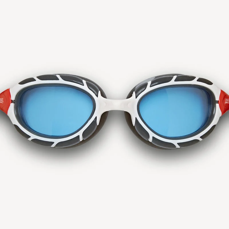 Zoggs Predator, Schwimmbrille, white/red/tint, blaue Gläser, rot/weiß