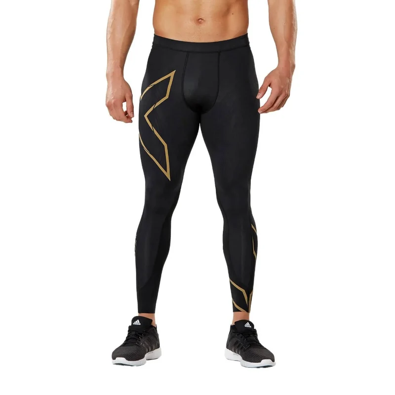 2XU Light Speed MCS Run Compression Tights, Herren, Laufhose, black/gold reflective, schwarz/gold