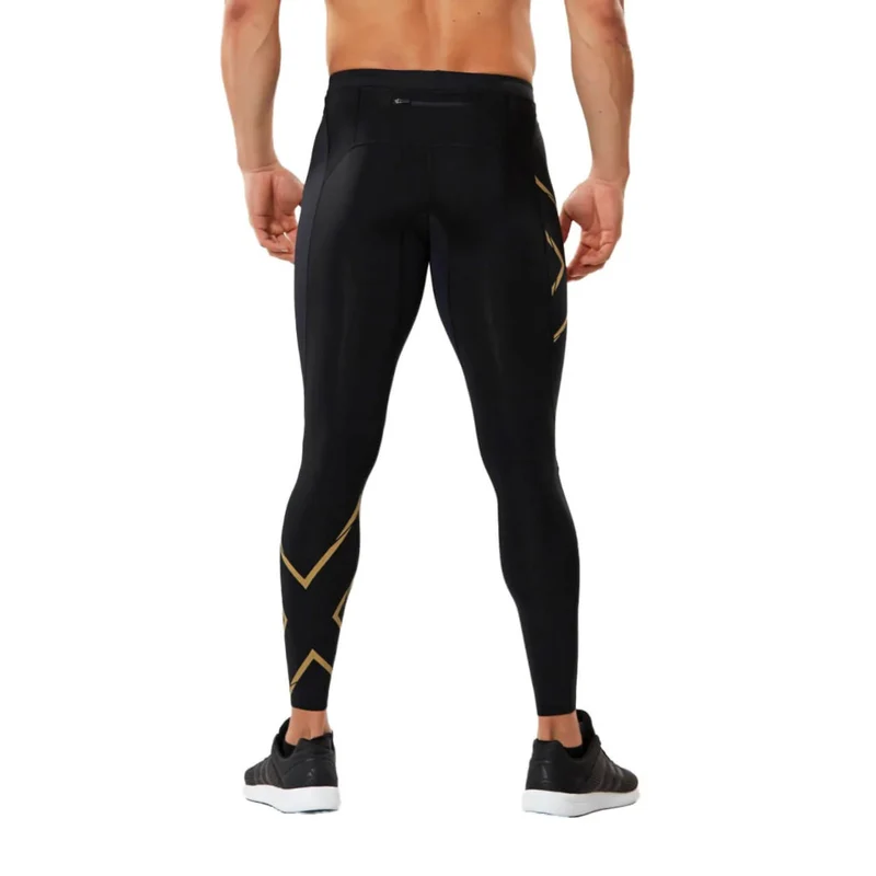 2XU Light Speed MCS Run Compression Tights, Herren, Laufhose, black/gold reflective, schwarz/gold