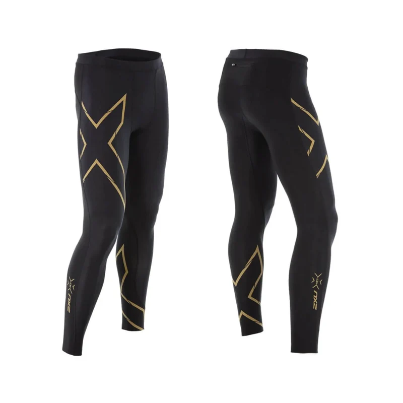 2XU Light Speed MCS Run Compression Tights, Herren, Laufhose, black/gold reflective, schwarz/gold