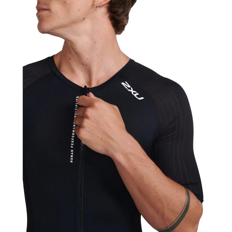 2XU Aero Sleeved Trisuit, Herren, black/white, schwarz/weiß